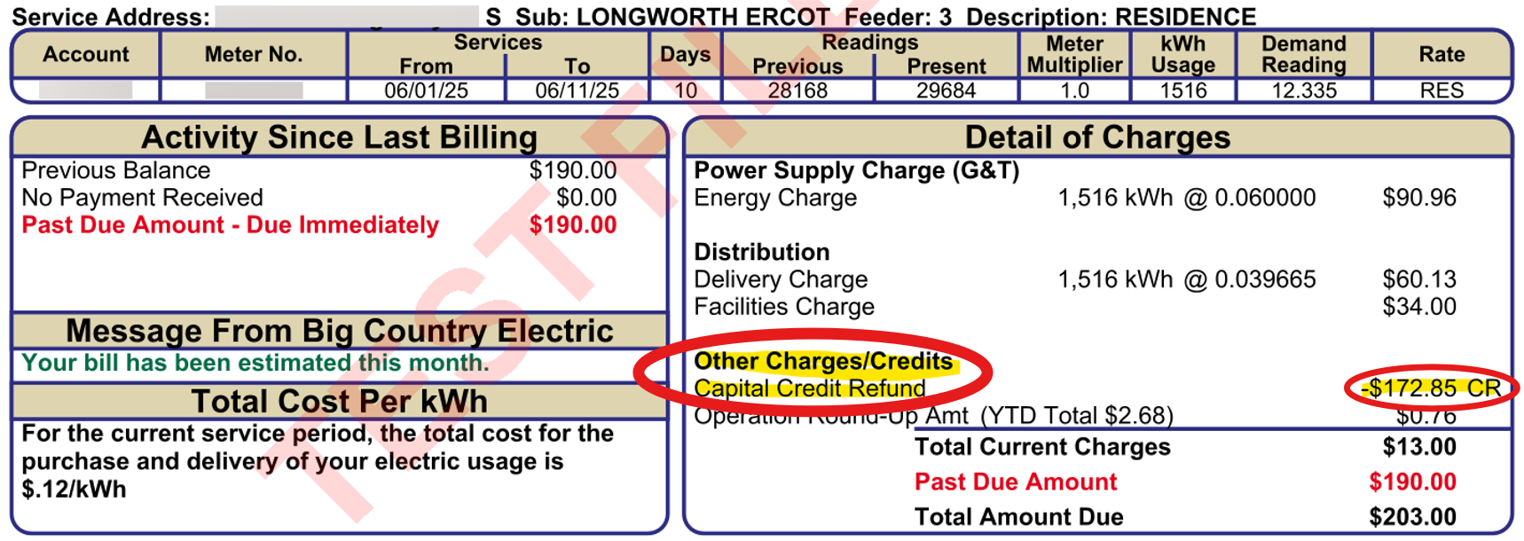 Bill Example Single Account